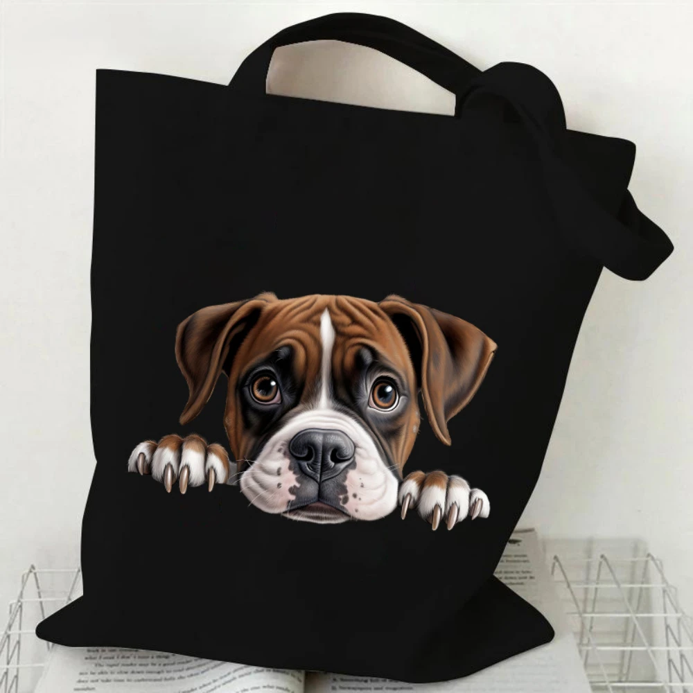 Dog Lover Peeking Puppy Canvas Tote Bag, Cute Dog Print Reusable Grocery Bag, Perfect Gift for Pet Owners, Daily Use
