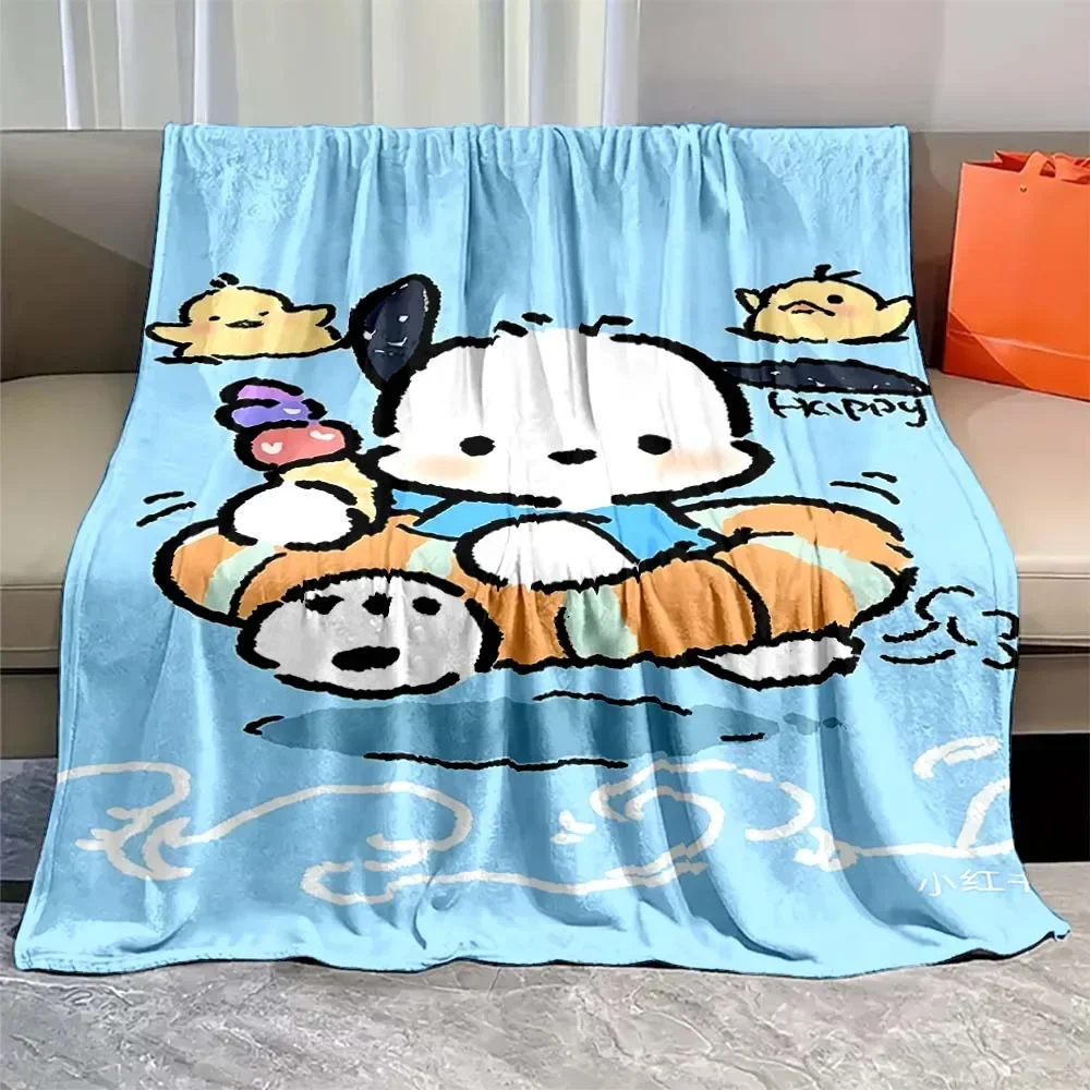 Japanese Anime Sanrio Pochacco Plush Fluffy Soft Blanket 4 Season Cute Warm Flannel Office Noon Break Kawaii Blanket Girl Gifts