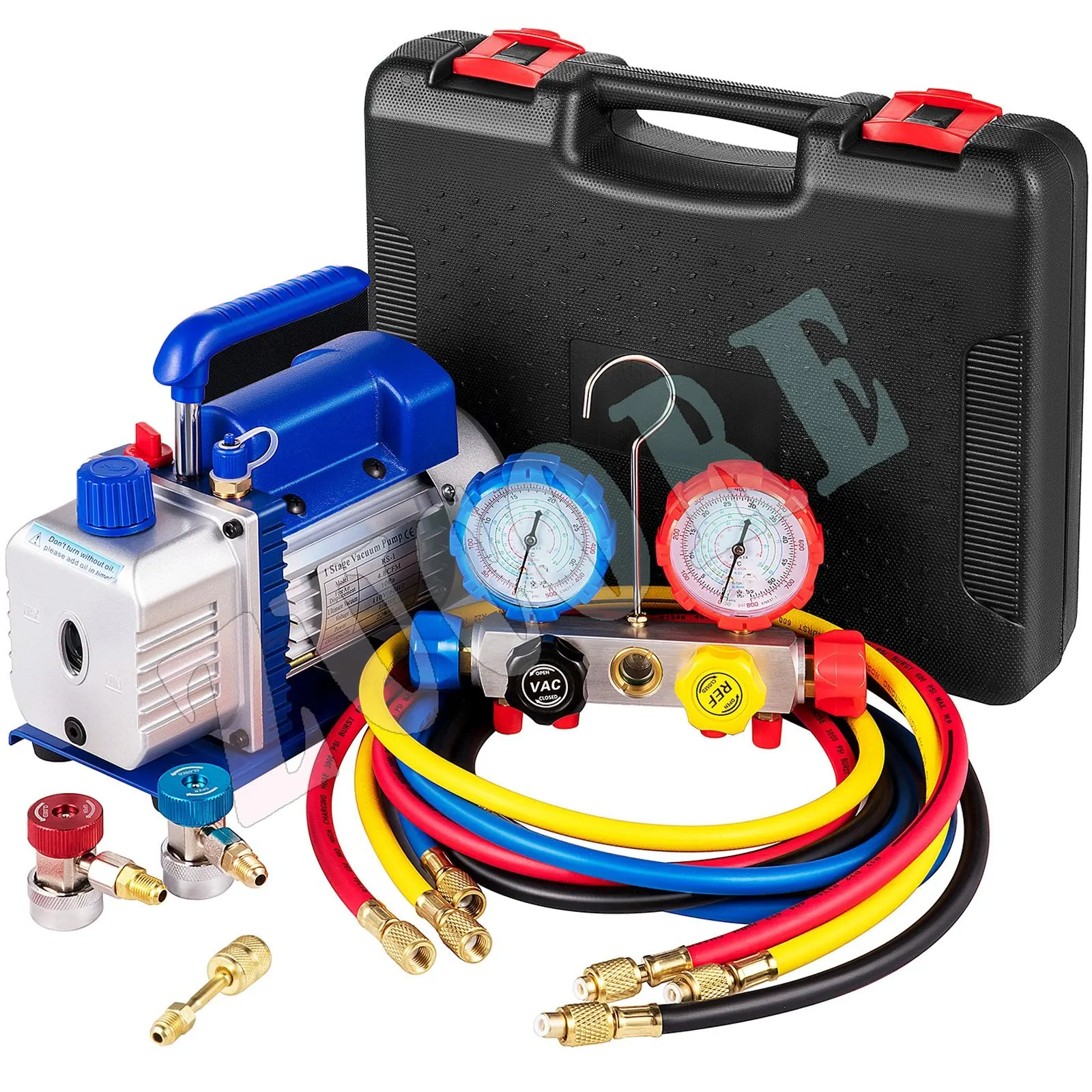 Vacuum Pump 4.8CFM 1/4 HP Single Stage HVAC A/C Refrigeration Kit 5PA Ultimate Vacuum Manifold Gauge Set  Air Conditioning