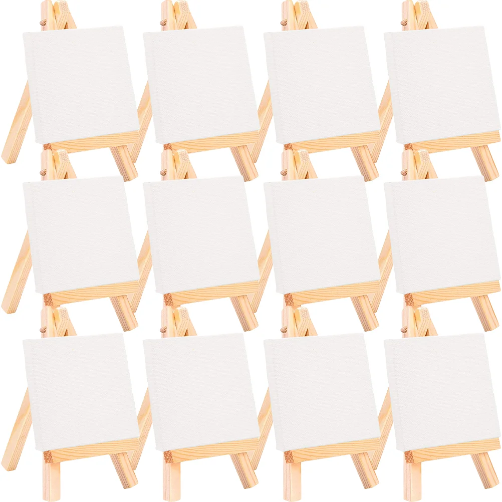 18 Sets Mini Easel Small Tiny Painting Canvas Decorate Crafted DIY Wood Cotton Decorative Delicate Child