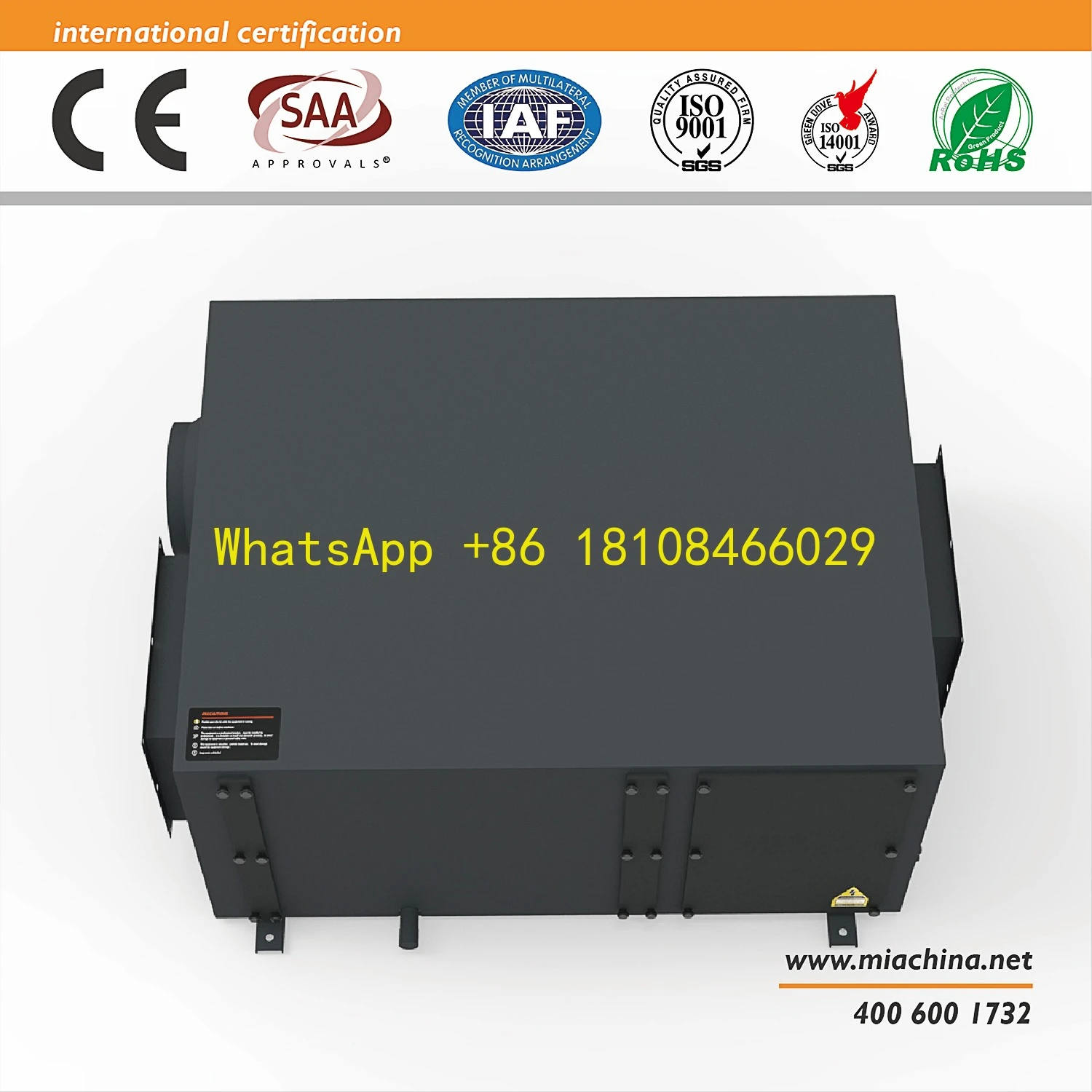 Filtr H13 RS485 Osuszacz Powietrza Stal Ocynkowana do Szkoły Szklarni Świeże Powietrze Przemysłowy Osuszacz Powietrza 200L/D Przemysłowy Dehumidifier 1500m3/h He