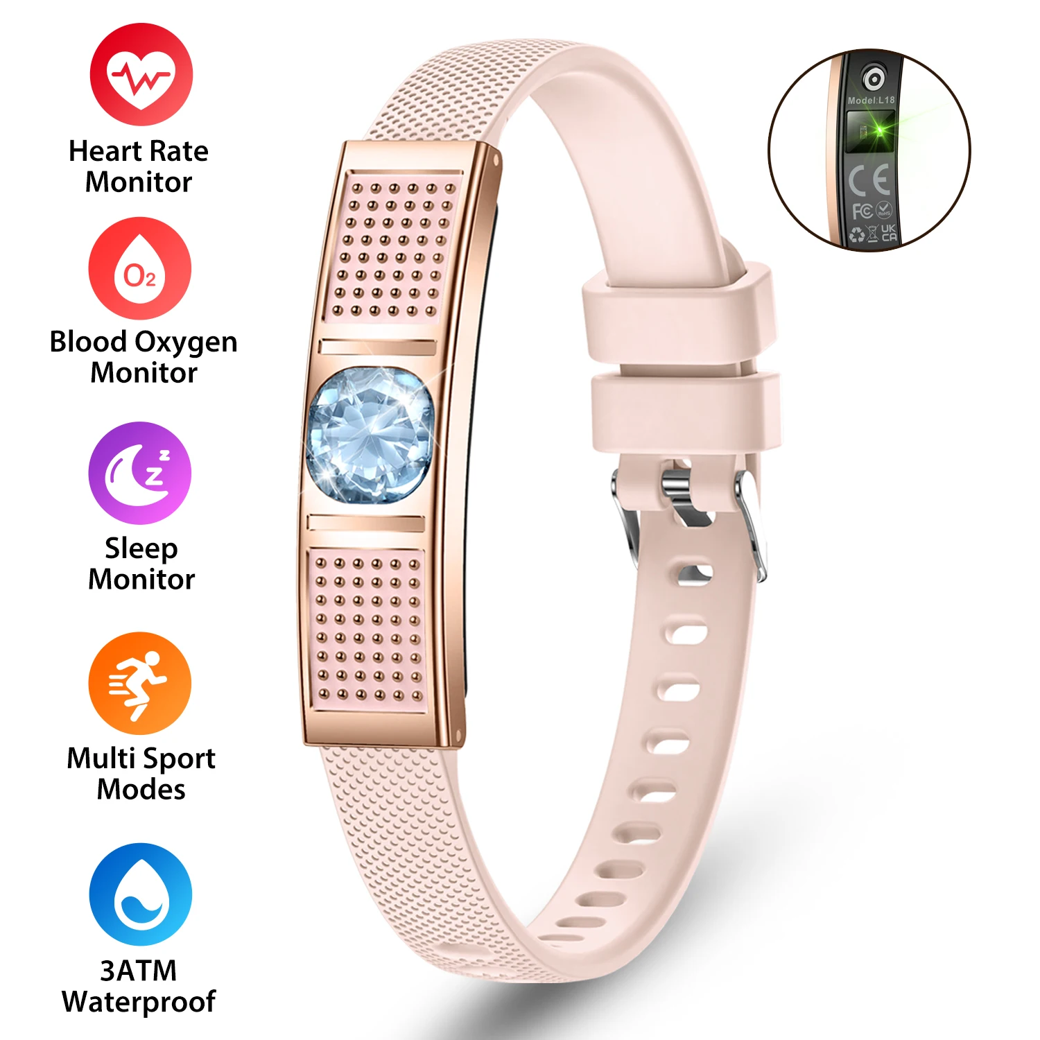 Fashion Smart Bracelet Women Heart Rate Blood Oxygen Monitoring Sport Fitness Tracker Step Counting Waterproof Smart Wristband