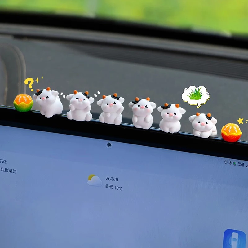 

Fun and Cute Resin Cow Variation for Auto Dashboard; Cartoon Ornament & Car Decor Set