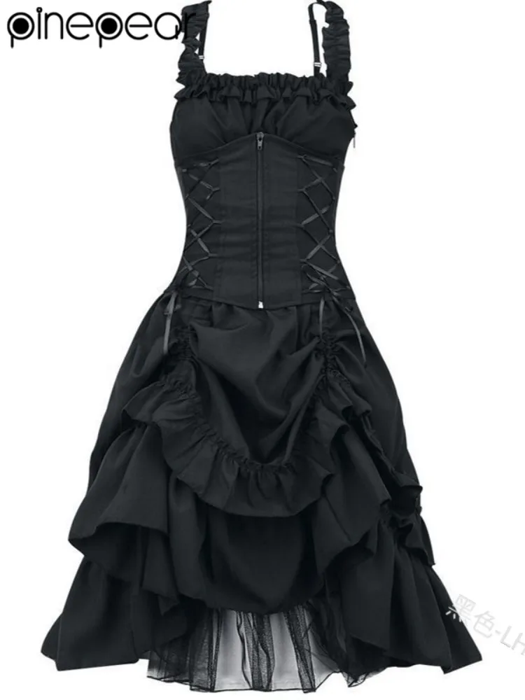 

PinePear Victorian Gothic Lolita Dress Women Punk Style Sweet Lace Up Eveing Party Dresses Harajuku Y2K Cosplay Princess Dress