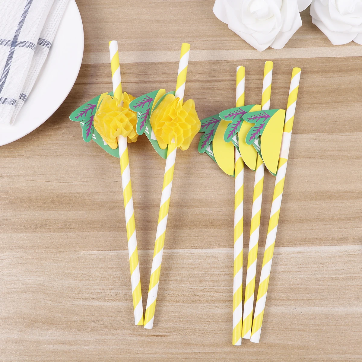 

25pcs Disposable Straws Lemon Honeycomb Ball Drinking Straws Fruits Design Drinking Pipettes for Coffee Tea