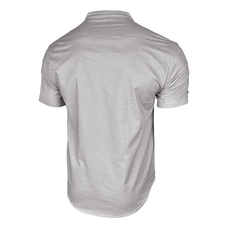 

Casual Men's ort Sve Linen irt Summer Beach Vaion Top Stand Collar Henry irt American Sle Loose Fit ket Detail