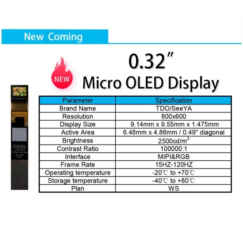 SeeYA SY032WEM01 0,32 Polegadas 800*600 2500nits Guia de Ondas Ar Vr Módulo de Exibição Mocrooled Para Dispositivo Médico Fabricado na China