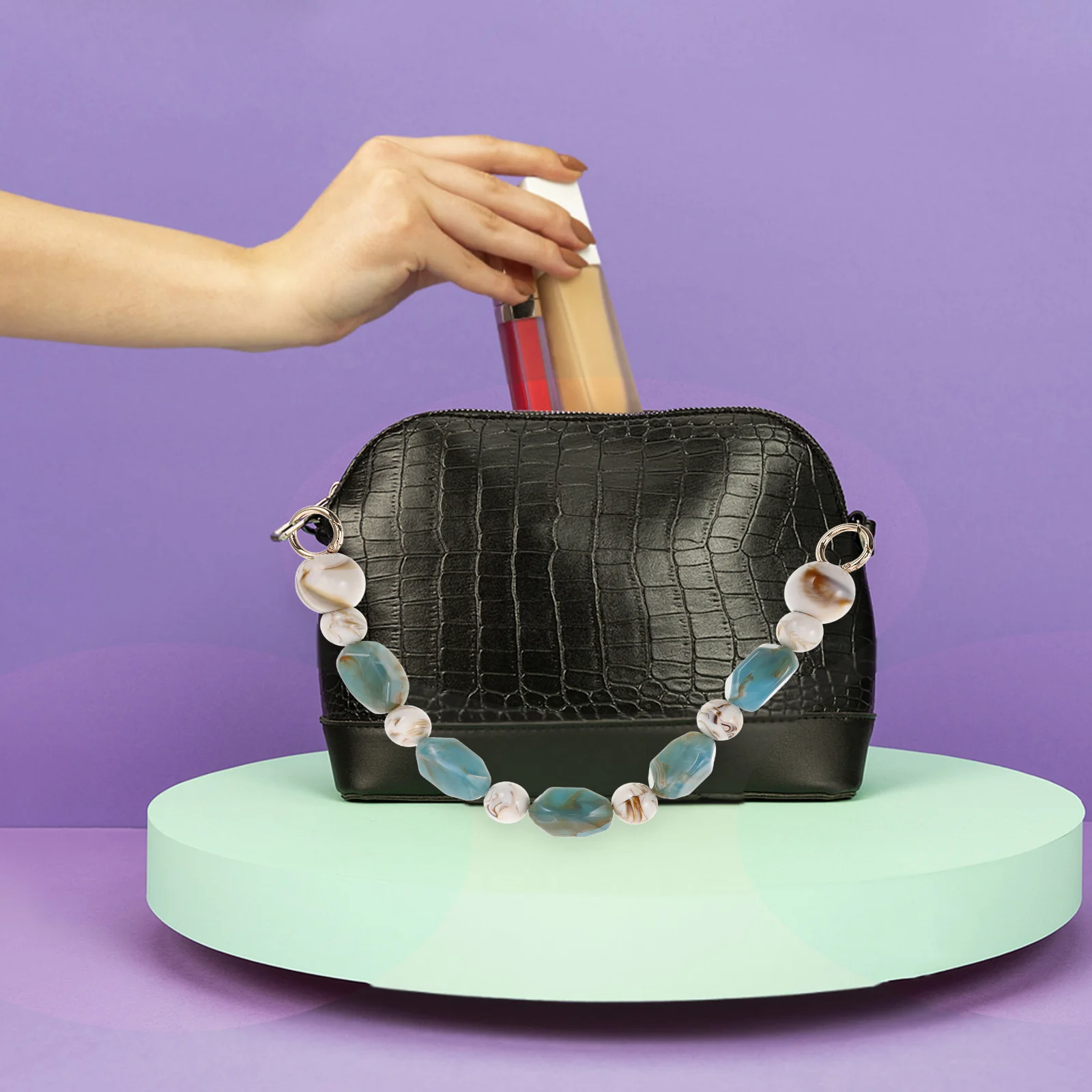 

38Cm Vintage Resin Bag Beaded Pearl Purse Strap Elegant Handbag Chain Handle for Evening Wedding Casual Outings Crossbody