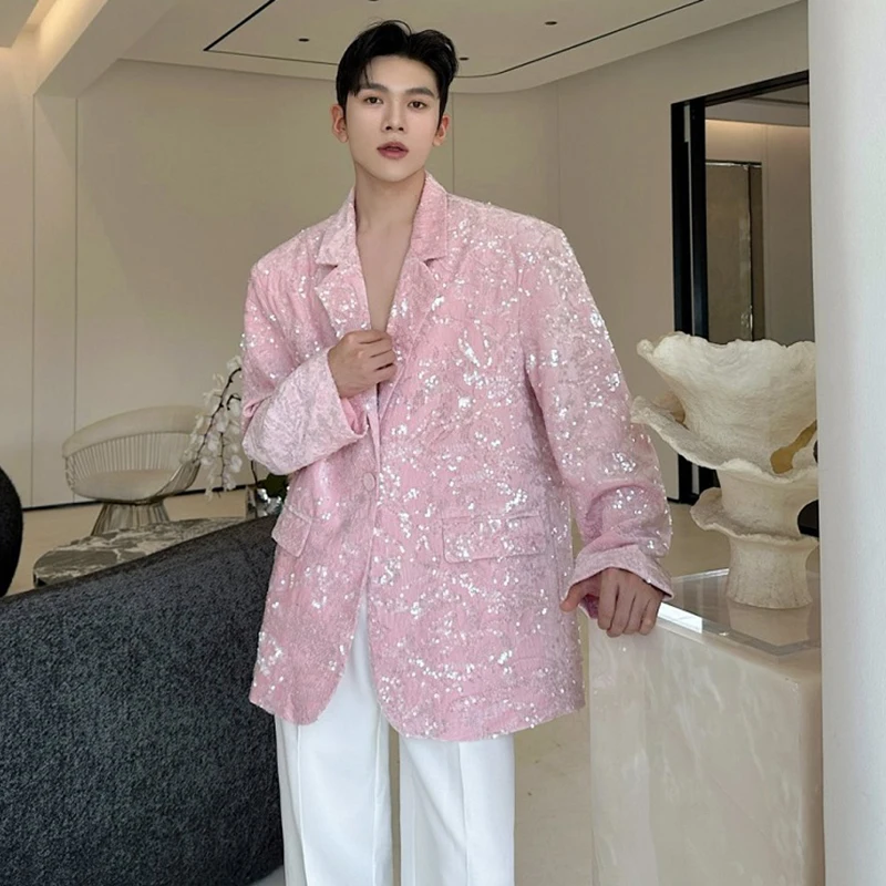 LUZHEN Blazer 2025 Autumn New Sequin Patchwork Luxury Elegant Temperament Coat Men's Fashion Handsome Shoulder Pad Coat JY5816