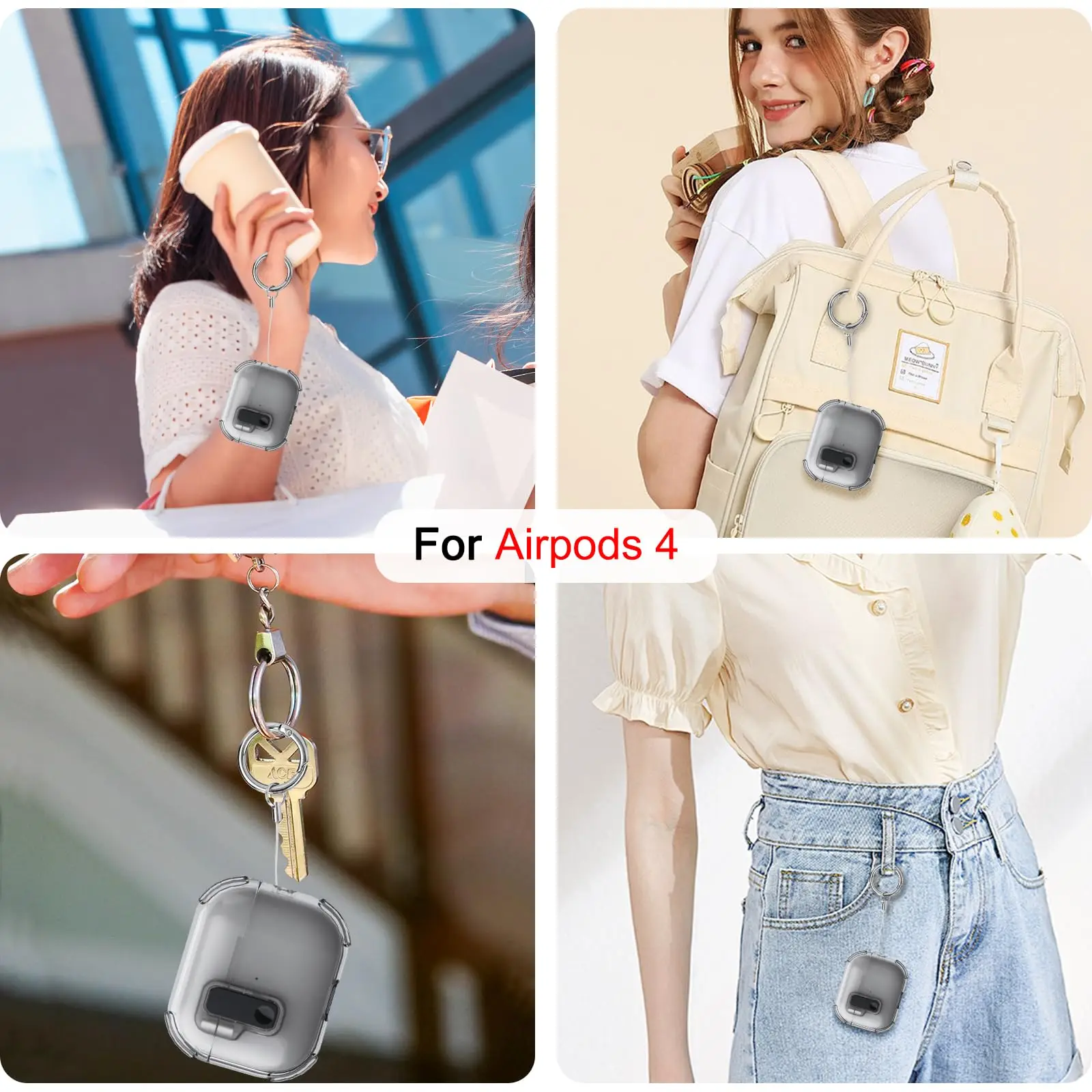 2025 for Airpods 4 Safety Lock Case with Cleaning Kit Soft TPU Transparent Full Protection Case with Keychain for Airpods Pro 2