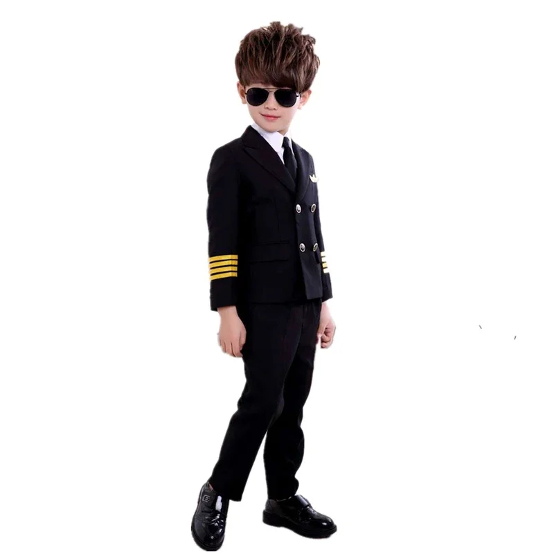 Children\'s Day Pilot Uniform Stewardess Cosplay Halloween Costumes for Kids Disguise Girl Boy Captain Aircraft Fancy Clothing