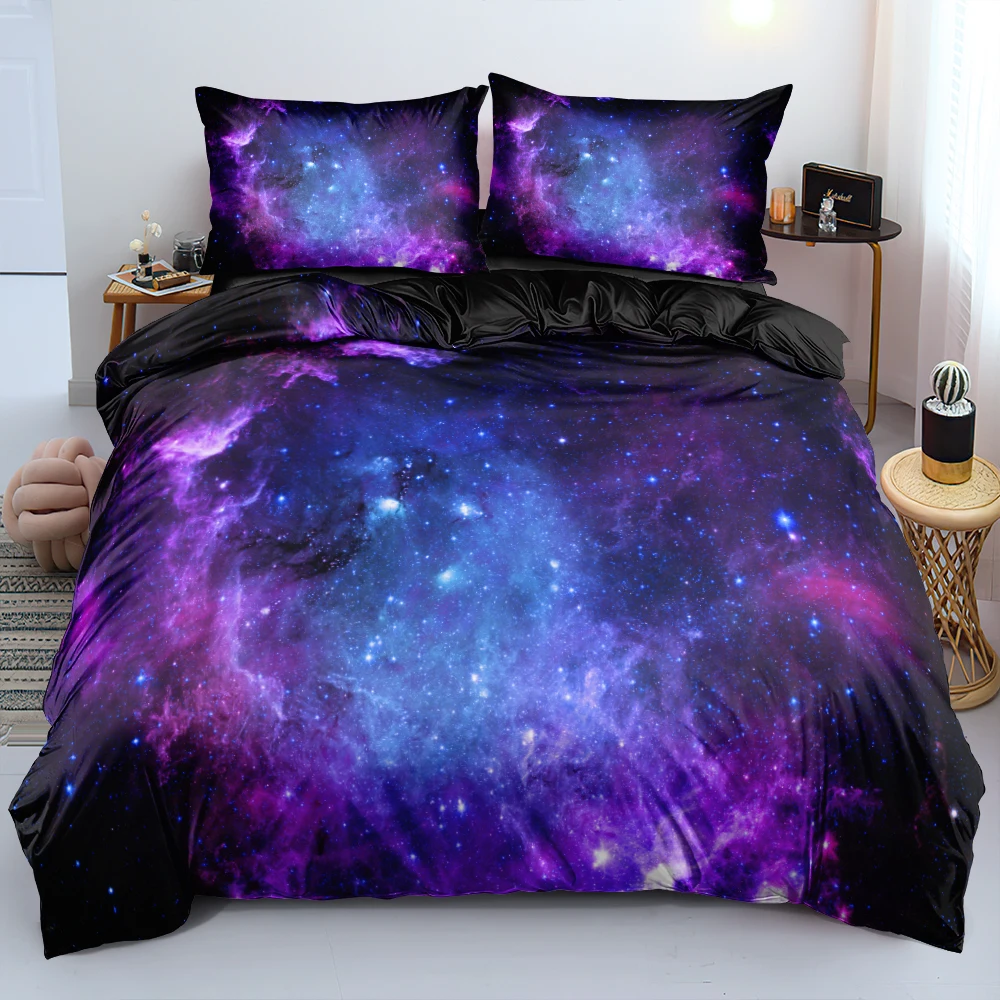 Luxury Galaxy Dark Blue Bedding Set Twin Full Queen King Size Duvet/Quilt Cover Set Shining Stars Starry Sky Comforter Cover