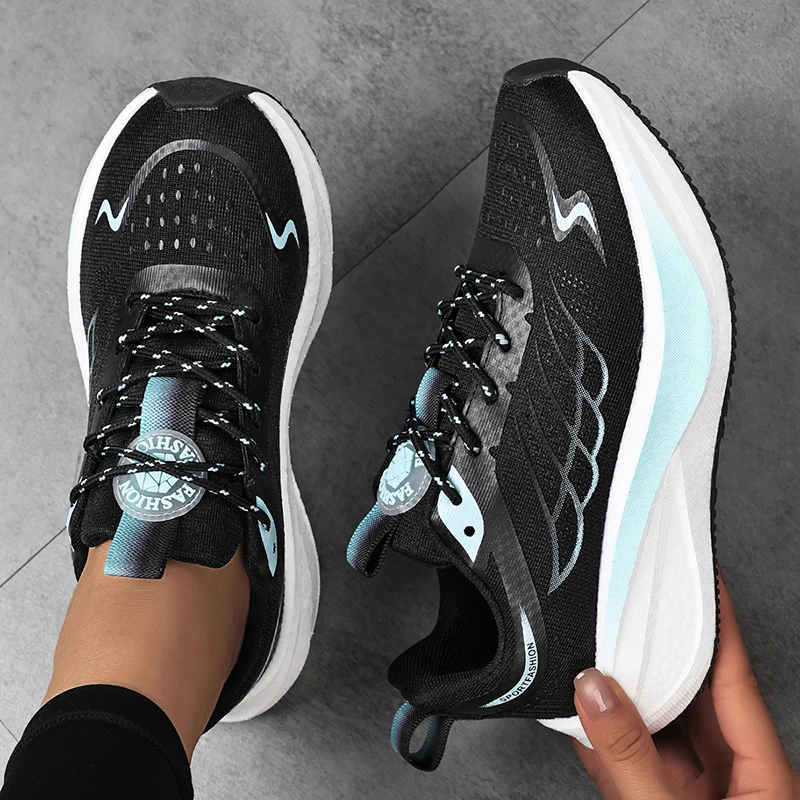 Neue atmungsaktive Damen-Sportschuhe aus Mesh, lässige Laufschuhe mit Stoßdämpfung, erhöhter Sohle, weicher Sohle, bequem, koreanischer Reise-S – Detail 4