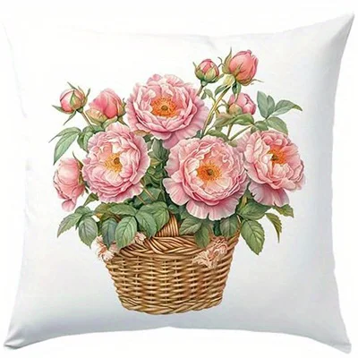 Short plush material pillowcaseHome Decor Pink Flowers on Vintage Items Pillow Covers Pattern Cushion Cover Suitable for Sofa Be