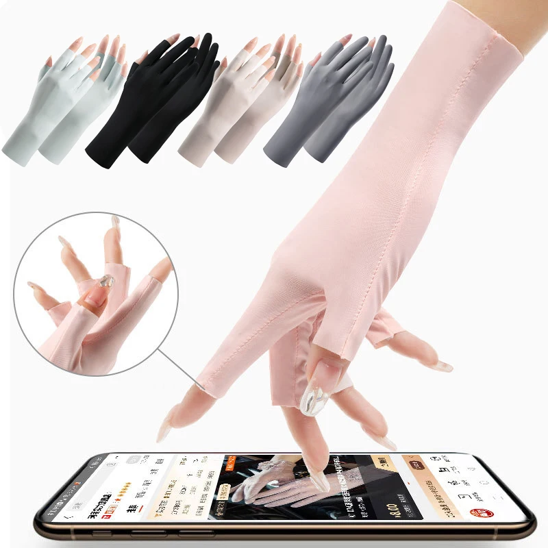 Summer Ice Silk Half Fingers Gloves Anti Uv Radiation Protection Gloves Thin Fingerless Mitten Outdoor Driving Sunscreen Mittens