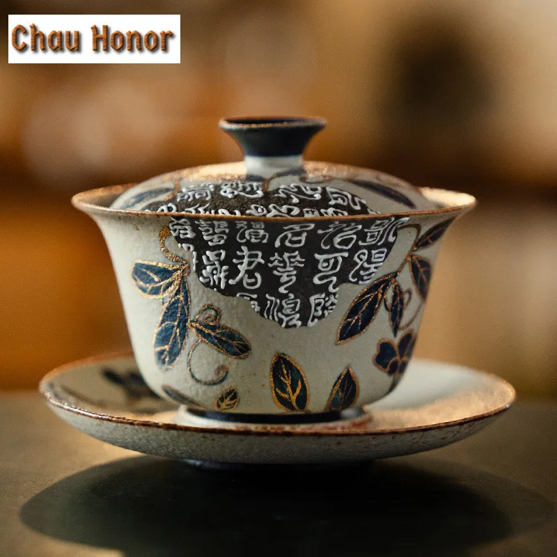 

160 мл Синий и Белый Крейн Красный Гайвань Золото Рисунок Ветка Лотоса Чайная Варенья Чайная Чаша С Крышкой Набор Чайных Изготовить Чайная Крышка Чаша Чайный Набор