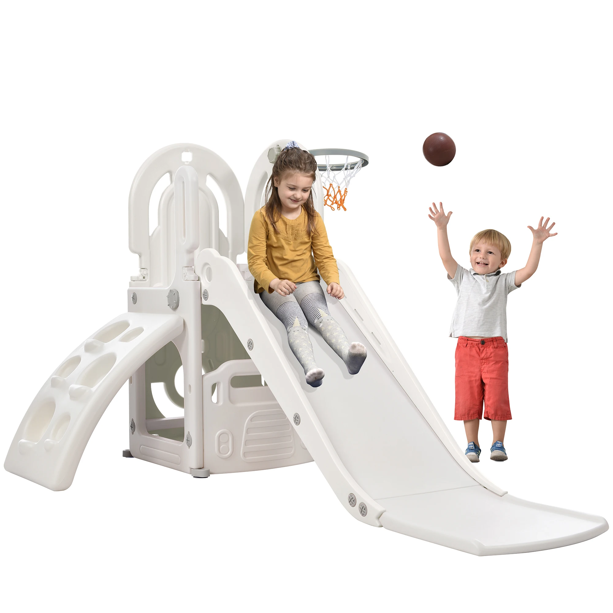 Toddler Climber and Slide Set 4 in 1, Kids Playground Climber Freestanding Slide Playset with Basketball Hoop Play Combination f