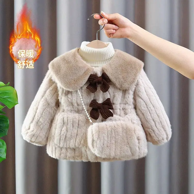 Girl Princess Imitation Fur Coat Winter Clothes for Children Warm Thick Coat for Baby Girls