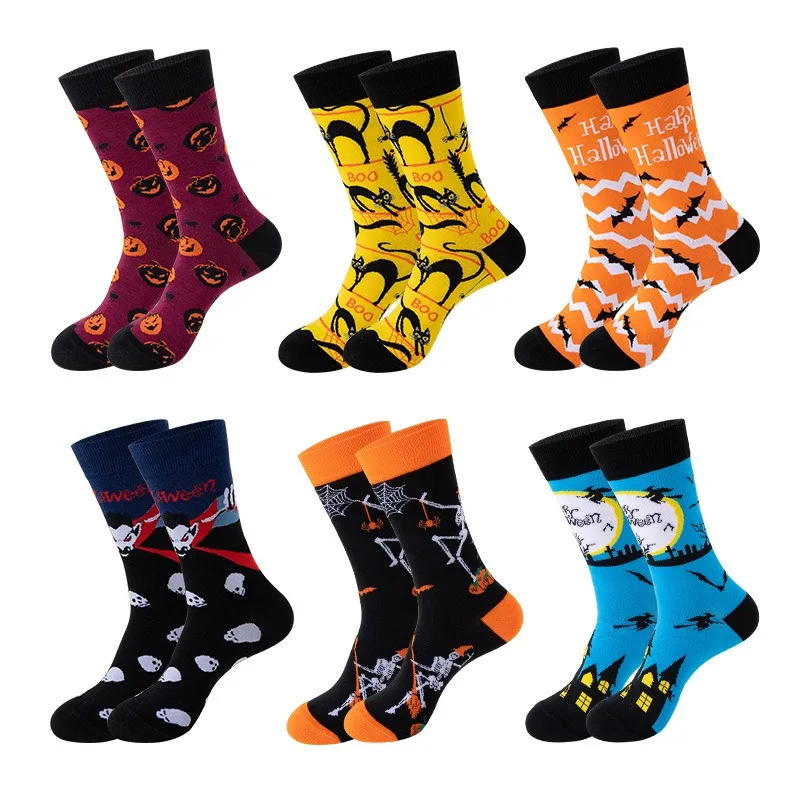 Halloween Socks for Men Women Colorful Pattern Novelty Cute Skull Vampire Pumpkin Bat Funny Crew Bulk Socks for Holiday Gifts