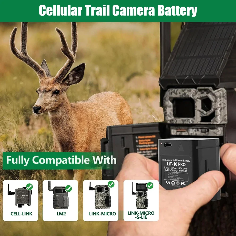 10500mAh LIT-10 Rechargeable hunting Lithium Battery for Spypoint Cell-Link Link-Micro-S-LTE LM2 Cellular Trail Cameras