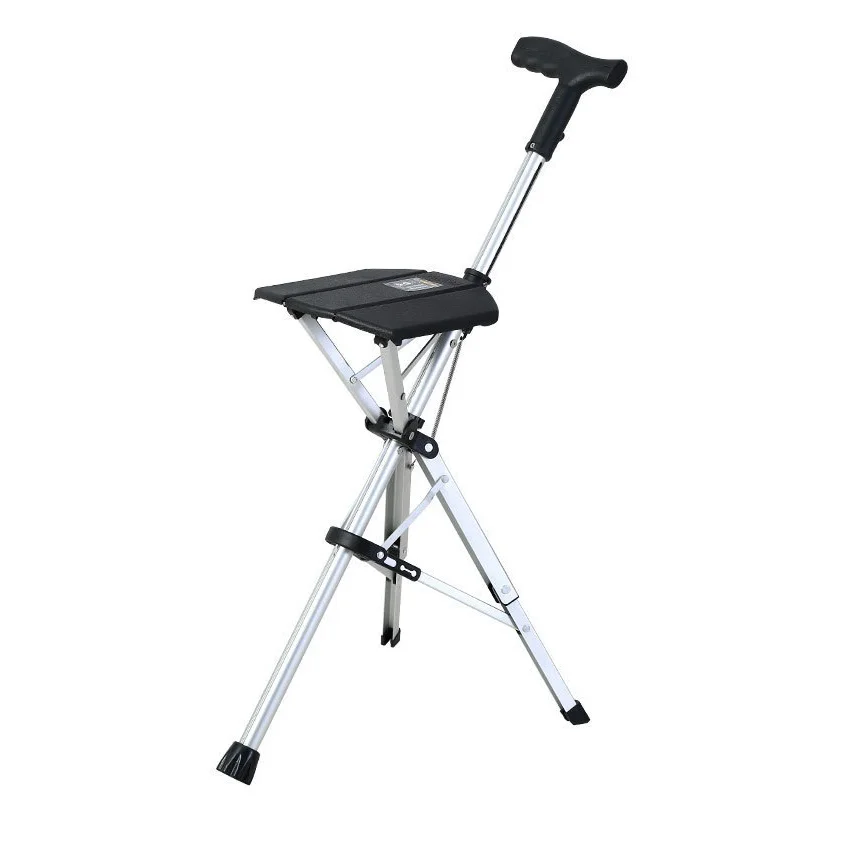 Electric Walking Stick Chair, One-Button Open Foldable Stool with Triangular Seat，100KG Capacity Aluminum Alloy Mobility Aid