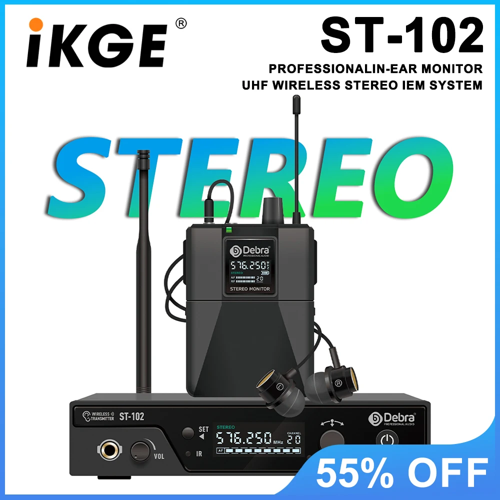 ST-102 Professional Stage Wireless In-Ear Monitor System with Bluetooth 5.0 UHF, 80-300 meters, for church, band, recording