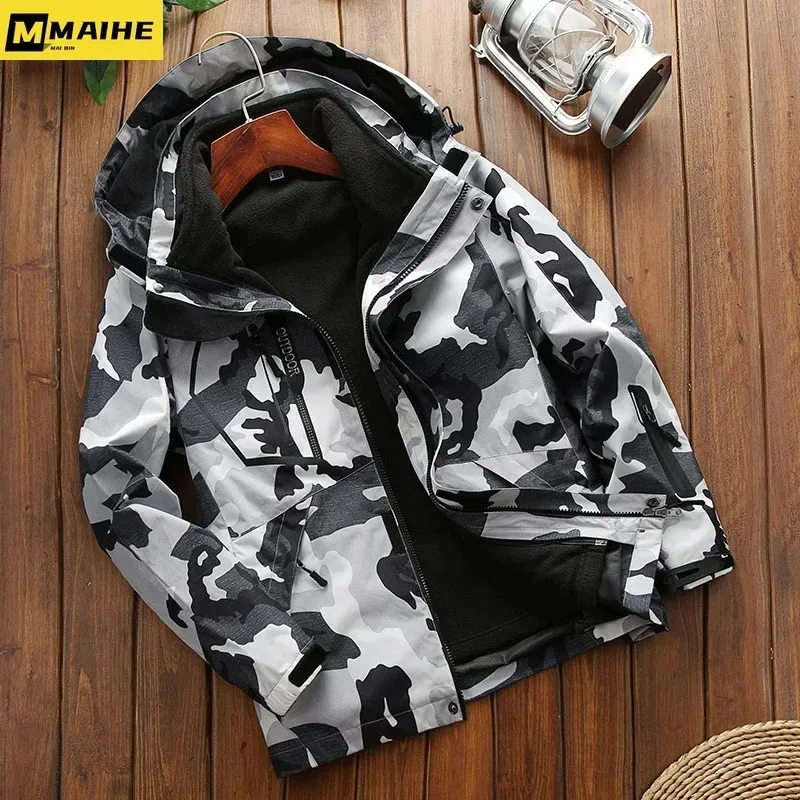 

3-in-1 Winter Thermal Jacket Men's Waterproof Softshell Ski Camping Windbreaker Hiking Mountaineering Outdoor Sports Parka Coat