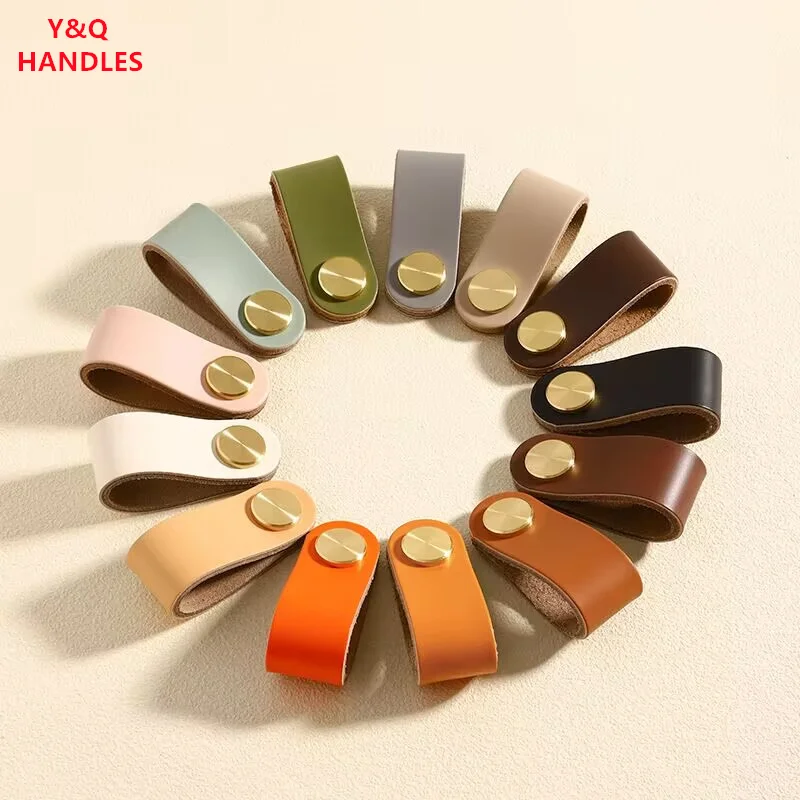 Handles Drawer Cabinet Furniture Kitchen Handles for Cabinet Knob Door Drawer Furniture Kitchen Brass Cowhide Pulls Knob