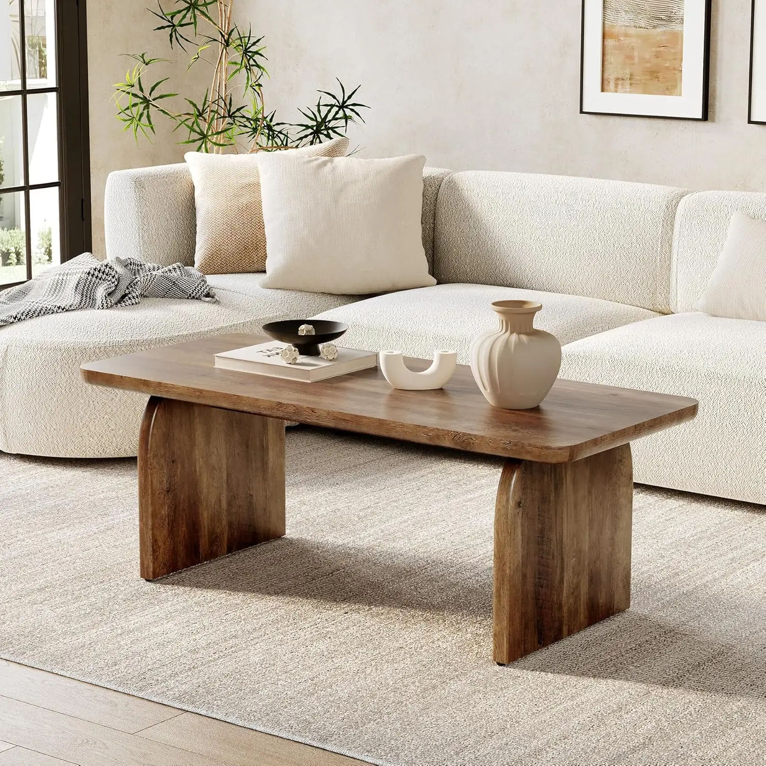 

Farmhouse Coffee Table, 47 Inches Wooden Center Tables with Rounded Corners, Rectangular Living Room Tables, Modern, Customized