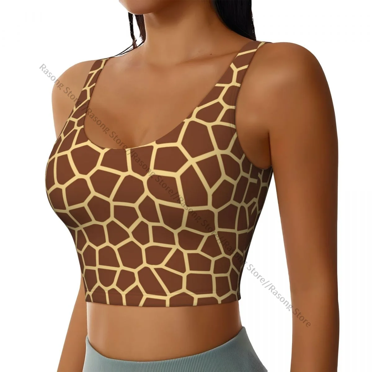 Yoga Vest Women Gym Sports Crop Tops Giraffe Skin Brown Streetwear Workout Breathable Tank Top Female