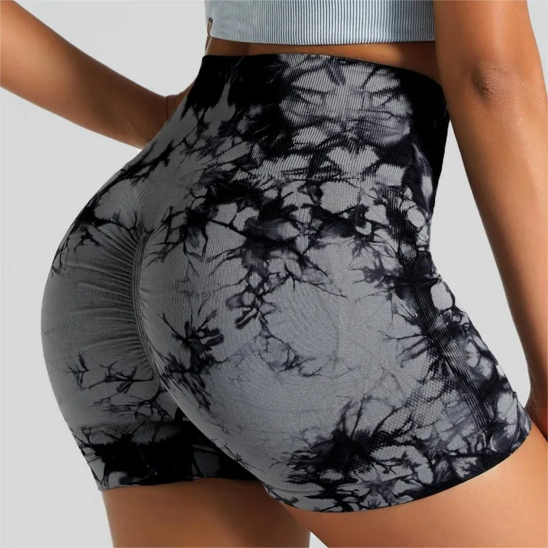 3-Zoll-Trainingsshorts für Damen, Peach Booty Tie-Dye-Yoga-Shorts mit schnell trocknender Kompression, Outdoor-Fitness-Aktivkleidung und Yoga-Kleidung im Fitnessstudio