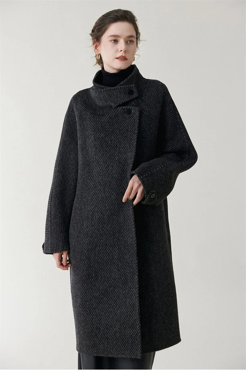 Wool Blends Coat Women Korean Thicken Long Jackets Oversized Lace Up Outwear Double-sided Cardigan Woolen Overcoat