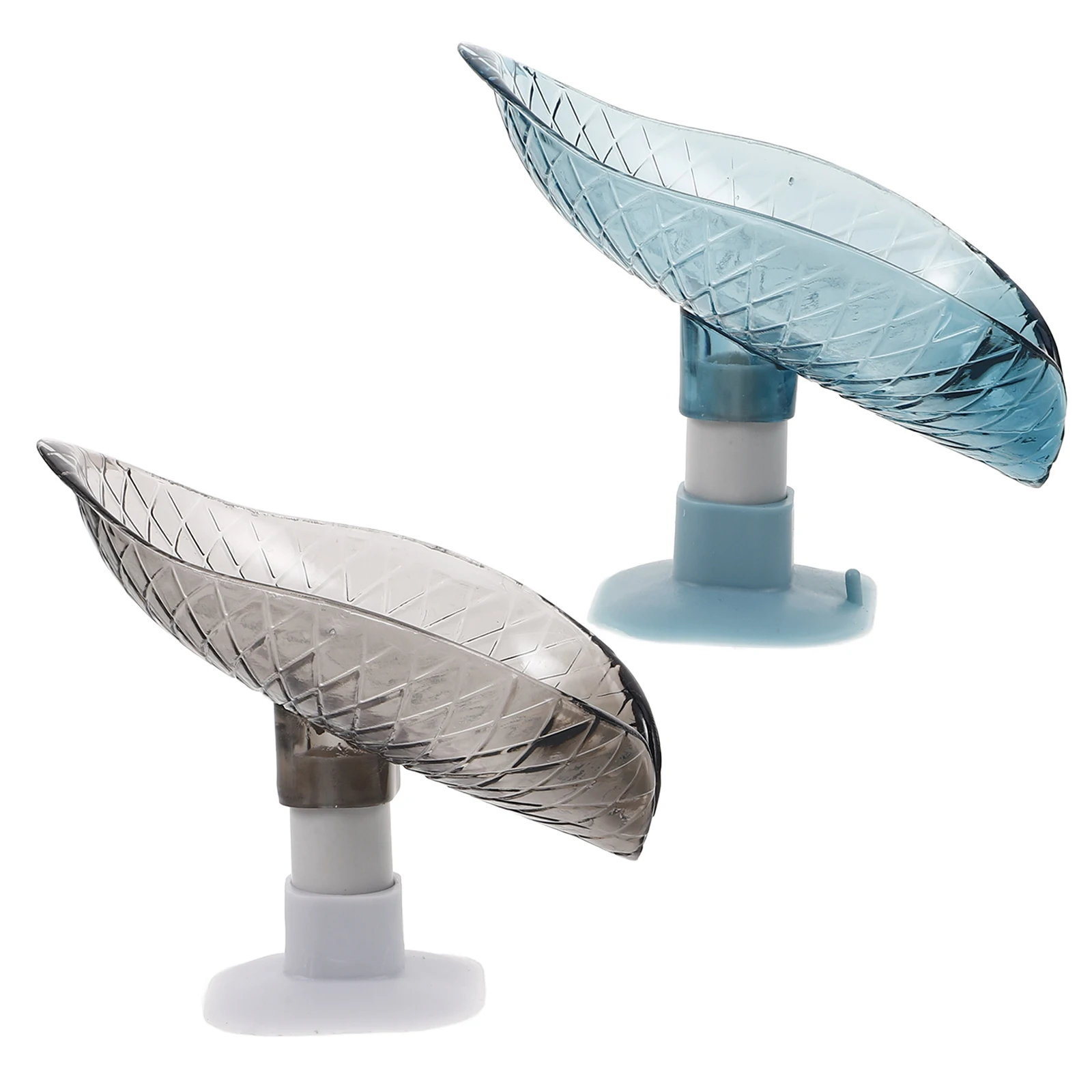 

2 Pcs Leaf Shaped Soap Holder Draining Rack Bathroom Kitchen Organizer Transparent Blue Green Black Gray Suction Cup Base