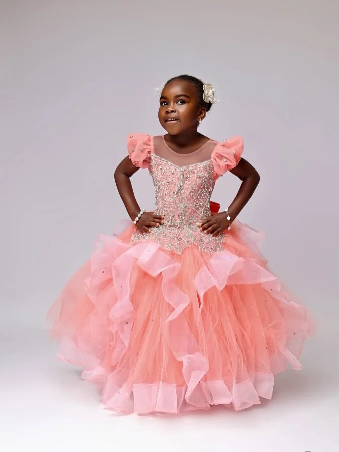 Cristal rosa meninas vestidos de festa de aniversário tule vestido da menina flor para o casamento personalizado princesa criança vestido de baile