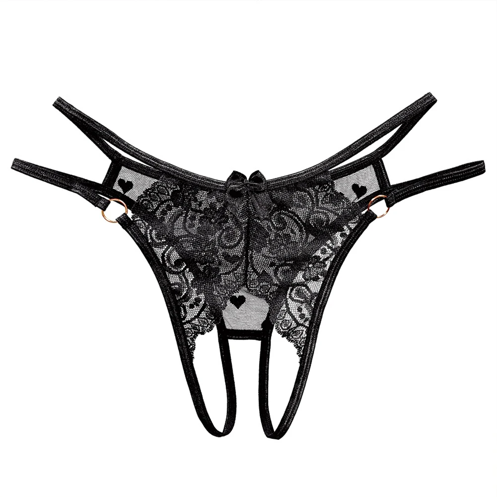Women Open Crotch Thongs Hollow Out Lace G-string Low Waist Underwear Sex Panties See Through Briefs Underpants Erotic Lingerie