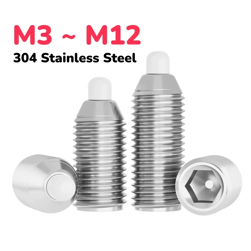M3 ~ M12 304 Stainless Steel POM Plastic Head Hex Socket Allen Spring Ball Plunger Grub Set Screw Positioning Screw