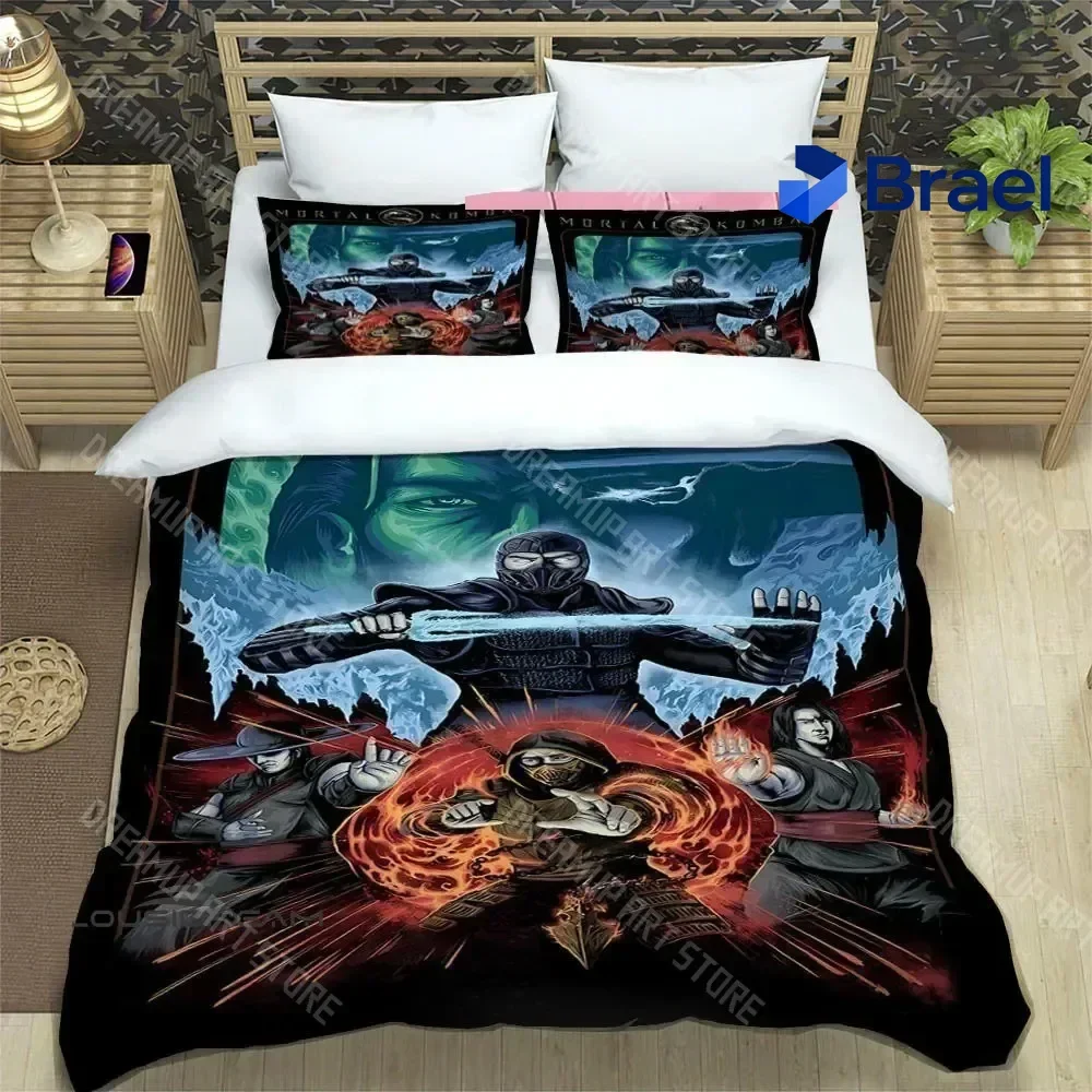 Exquisite 3D Print Mortal Kombat Logo Cartoon Bedding Set Boys Girls Twin Queen King Size Duvet Cover Pillowcase Bed Boys Adult