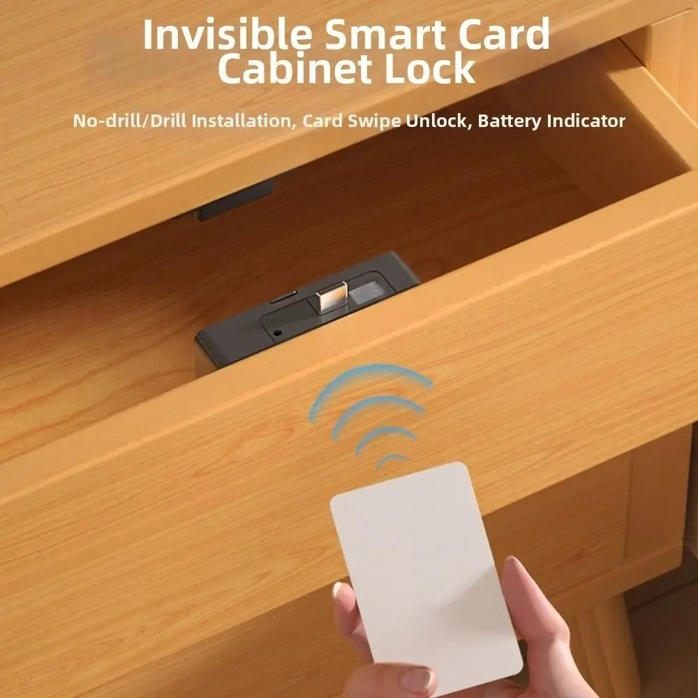 Non Perforated NFC Sensing Drawer Card Lock Card Swiping Invisible Design Cabinet Lock Double Opening Battery Display