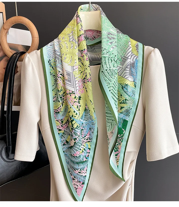 2024 Spring Summer New Twill Silk Diamond Scarves Women\'s Floral Urban Printing Imitation Silk Neck Scarf Party Ladies Scarfs