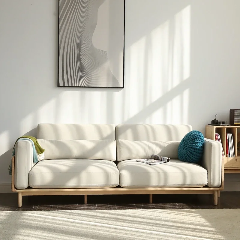 Japanese-style simple modern ash wood log new Chinese-style living room home double sofa