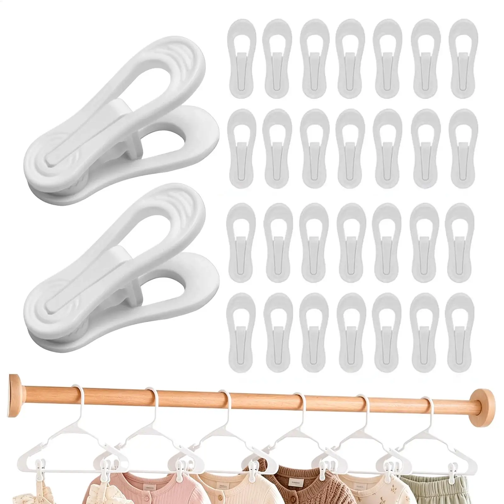 Hanger Clips 30 Pack Multi-Purpose Non-Slip Strong Pins Space Saving Pant Clips for Hangers for Skirts Hats Socks Towels