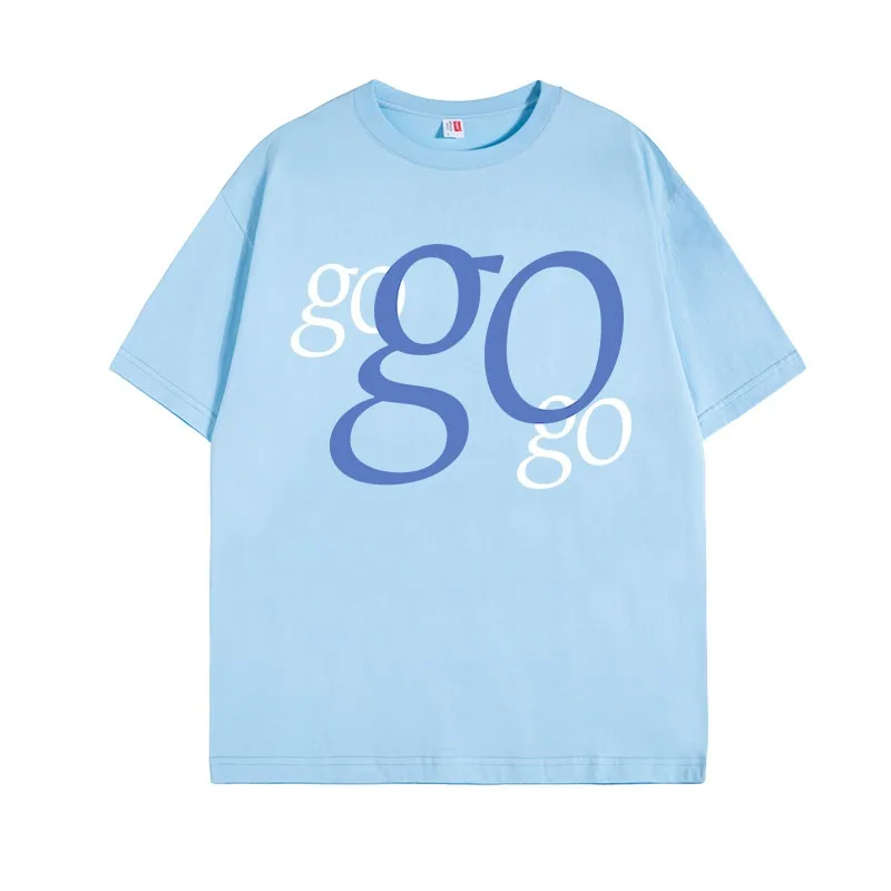 

Creative and Fun GO GO GO English Letter Printing Summer European and American Men's and Women's Fashion Round Neck Short Sleeve