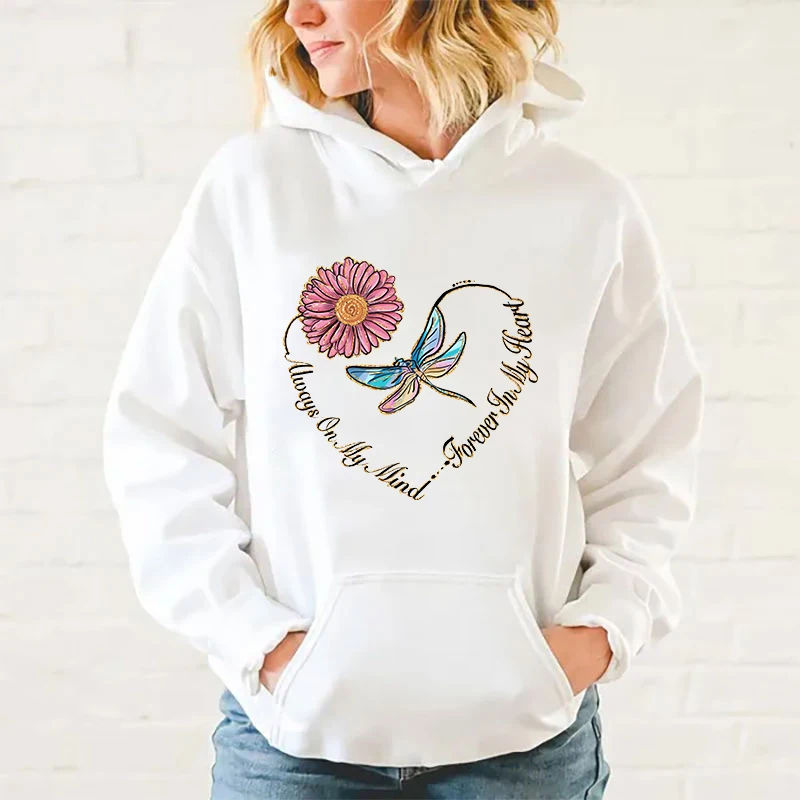 

y2k hoodies New Women Men Hoodies Dragonfly Always On My Mind Forever In My Fleart Love Printed Tops Casual Harajuku Sweatshirts