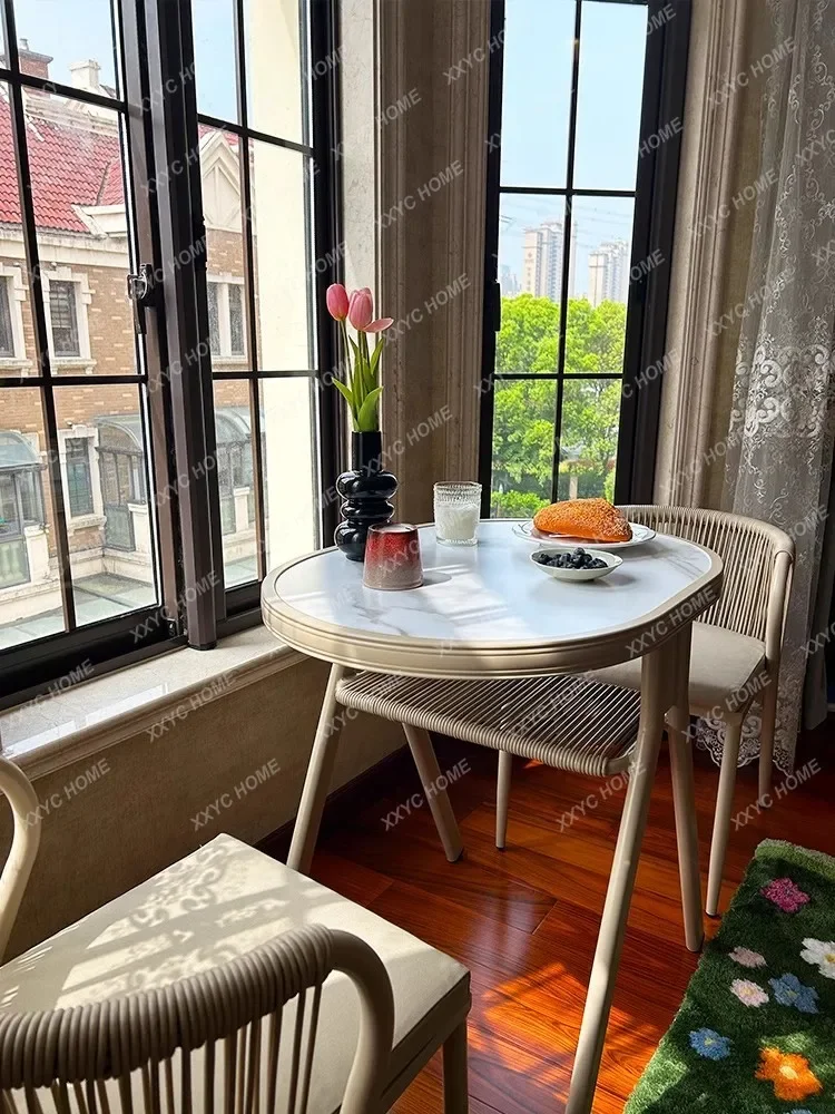 

Balcony Small Table and Chair Combination Small Apartment Garden Outdoor Aluminum Alloy Rattan Chair Three-Piece Set