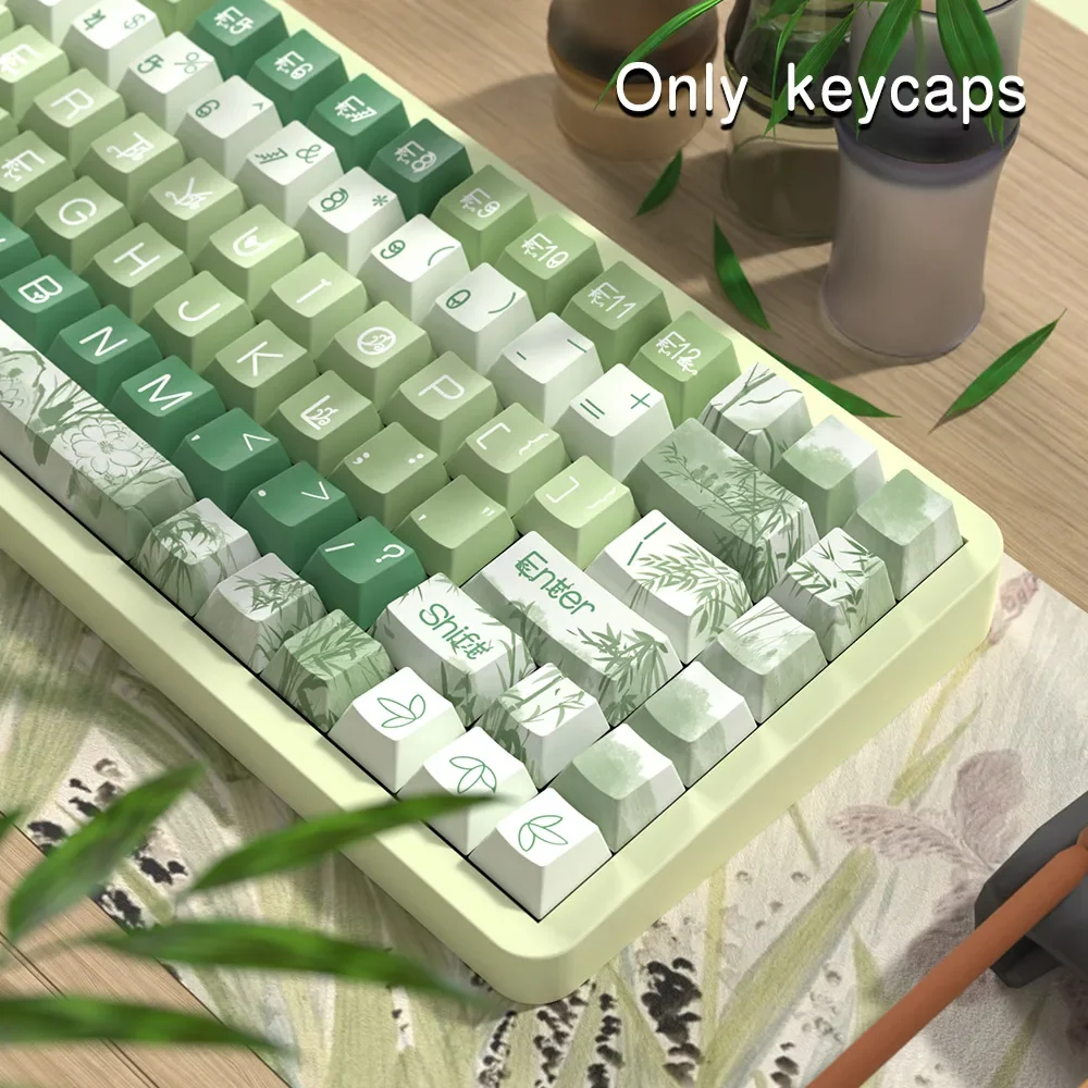 Chinese Style bamboo Green keycaps for Mx Switch Mechanical Keyboard Dye-sub Profile Cherry PBT Keycap ISO Enter 7U Space