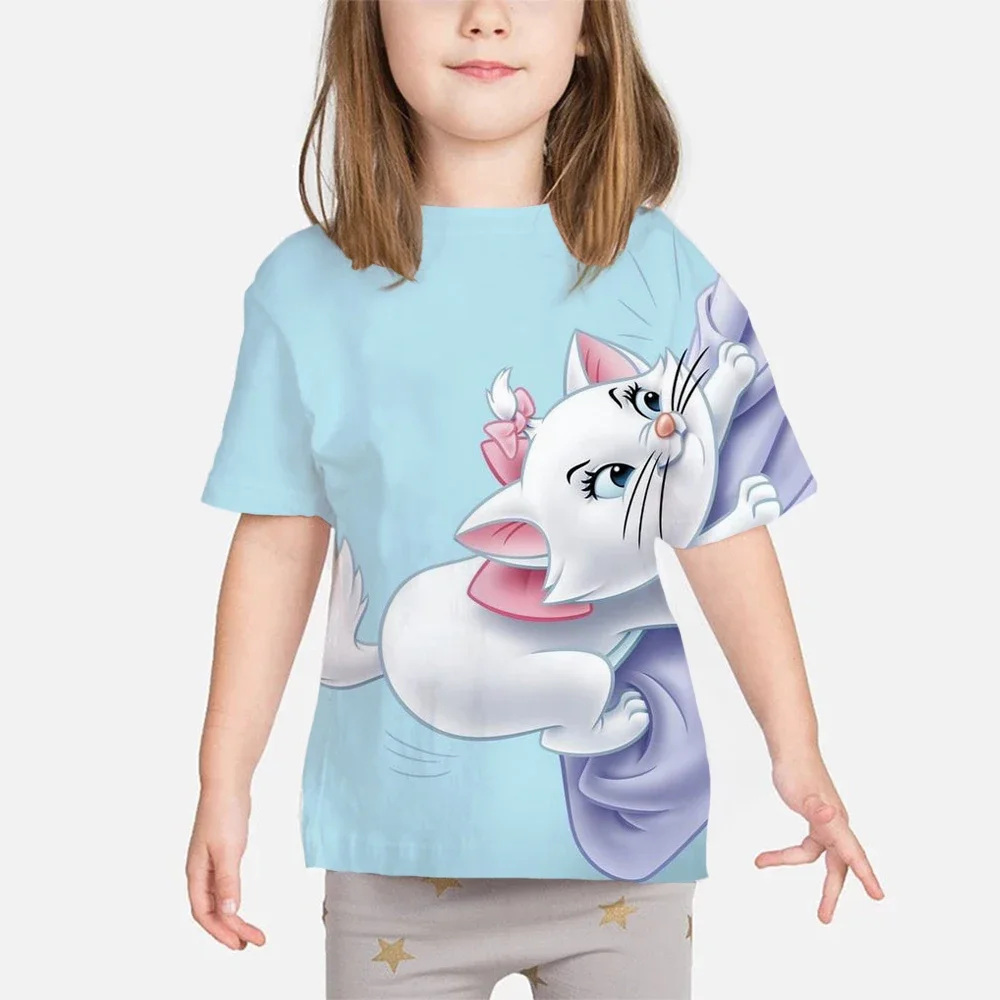 Children T-shirt Kawaii Disney T Shirt Disney cute Mary cat ​Anime Cartoon Casual Clothes Kid Girl Boy Short Sleeve Top Tee