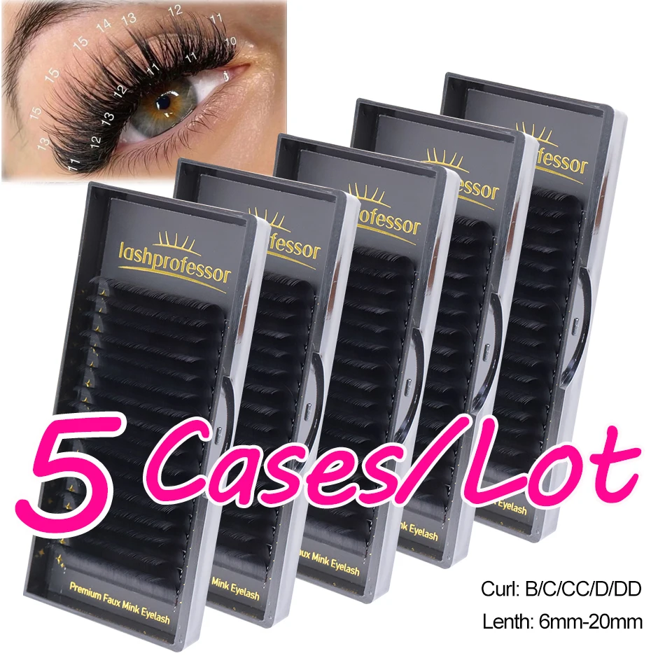 5 Trays/lot Matte Black Individual Eyelashes Extensions Premium Faux Mink Natural Soft Mega Volume Classic Lashes Makeup Cilios