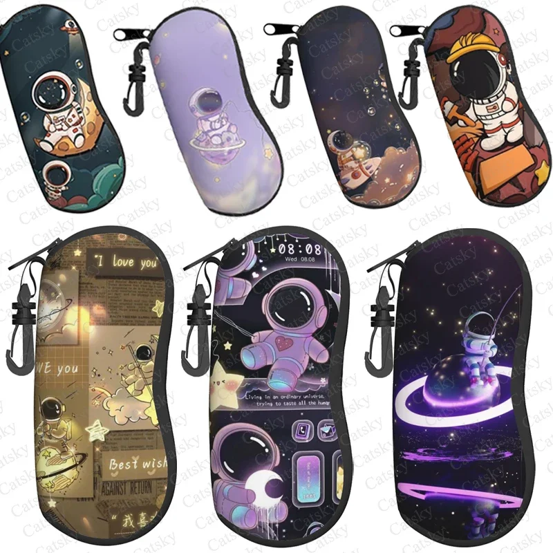 Astronaut Cartoon Glasses Case Print Travel Zipper Sunglasses Bag Classic Men Women Storage Glasses Bag