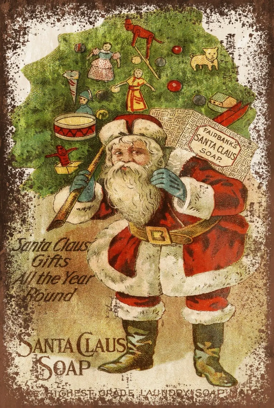 Santa Claus Soap Vintage Tin Sign Xmas Tree Father Christmas Retro Poster Signs Wall Decor Iron Painting Wall Decor