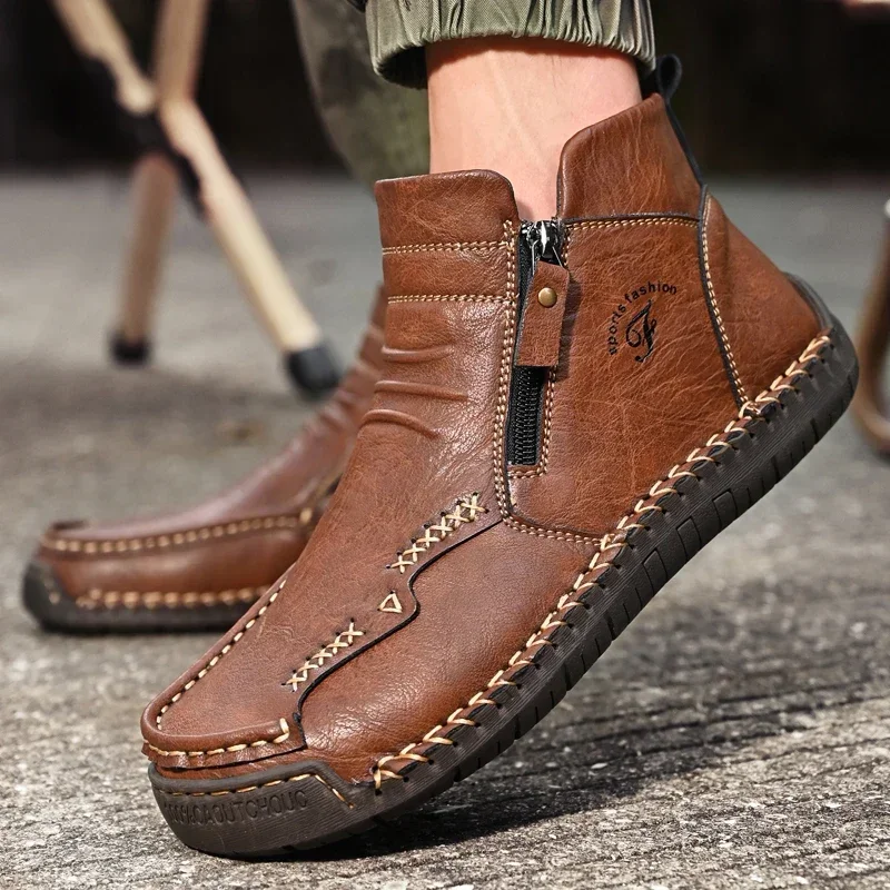 Men's Sports Cowboy Boots New Leather Ankle Boots Outdoor Workwear Shoes Man Casual Shoes Handmade Comfy Men Treking Footwear